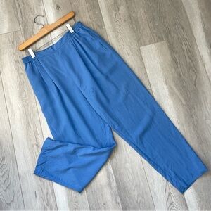 Vintage Silk Pants pleated straight leg dress womens Blue (medium petite) bright